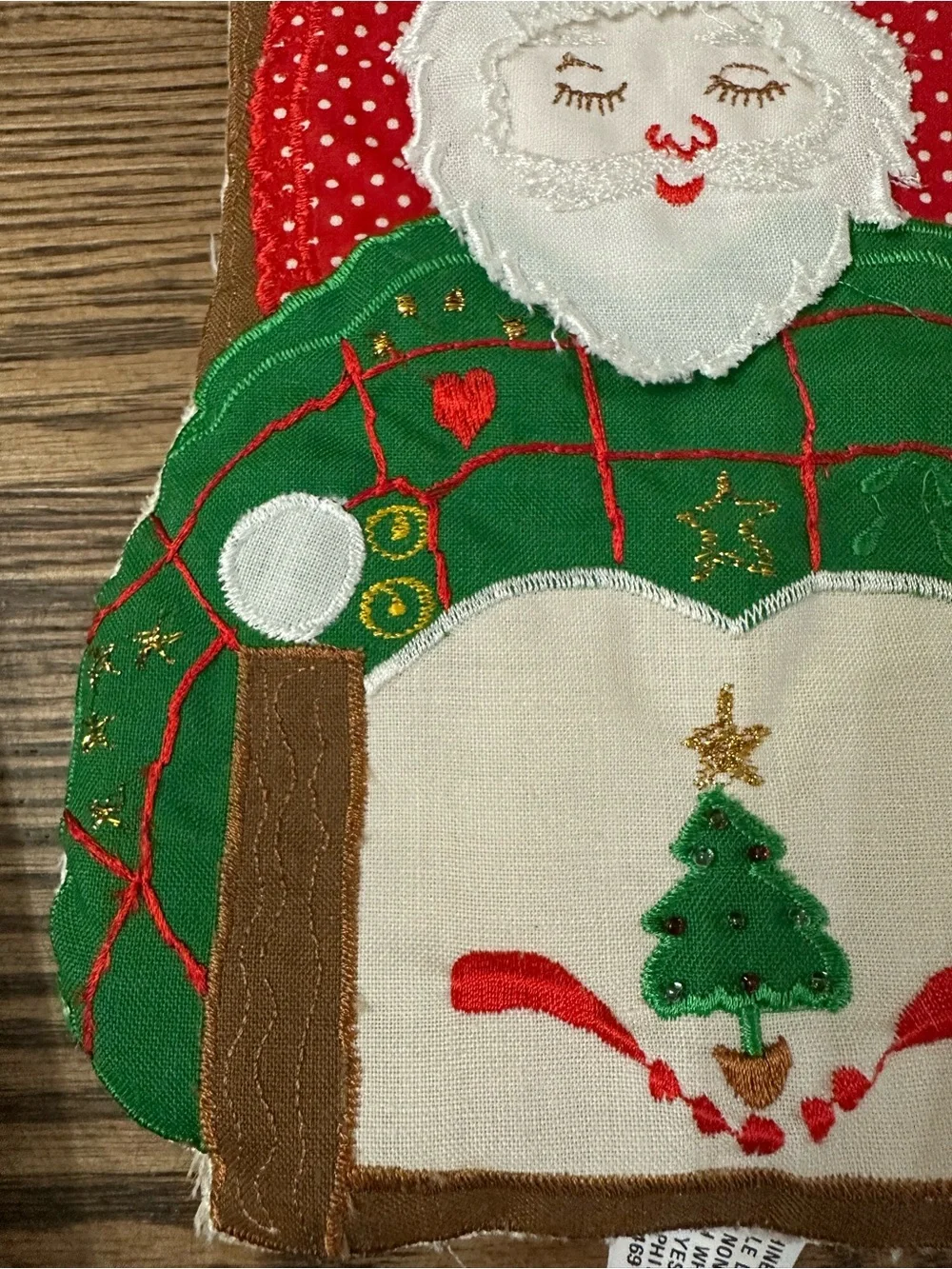 Rare Vintage Holiday Santa Decorative Pot Holder - Green & Red and Embellished